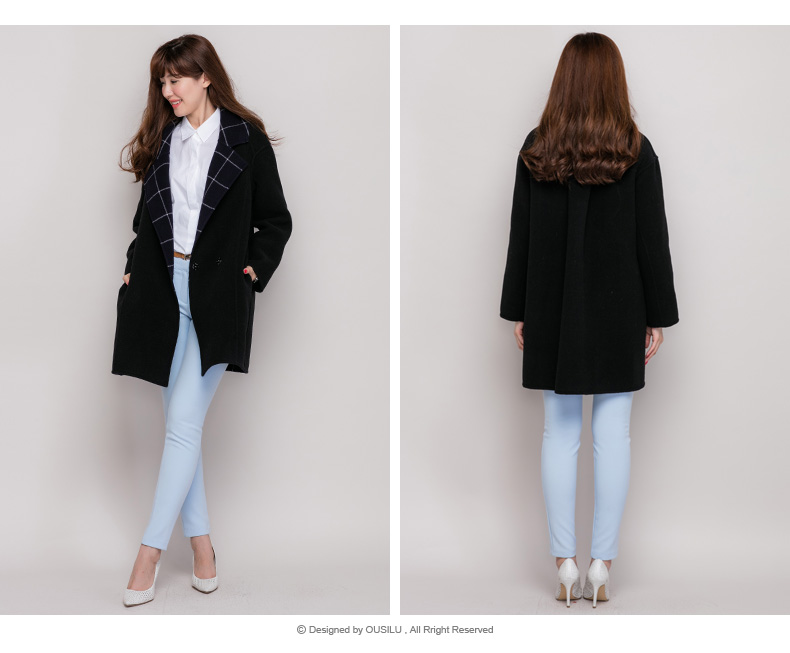 <em>欧丝璐</em>2015<em>秋冬</em>新款女装<em>羊毛</em>外套双面呢格子